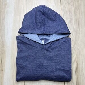 Johnnie O Lightweight Pullover Long Sleeve Striped Hoodie Blue Mens Small